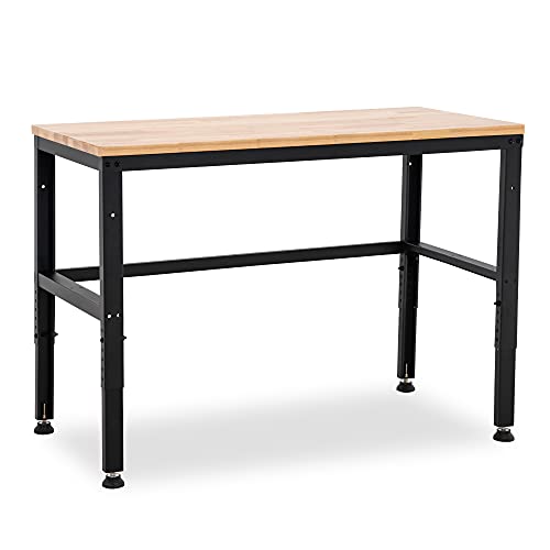 MCombo 48" Adjustable Workbench with Oak Wood Top, Overall Steel Frame Worktable for Garage, Workstation for Workshop and Home Improvement WD48 MCombo