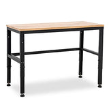 MCombo 48" Adjustable Workbench with Oak Wood Top, Overall Steel Frame Worktable for Garage, Workstation for Workshop and Home Improvement WD48 MCombo