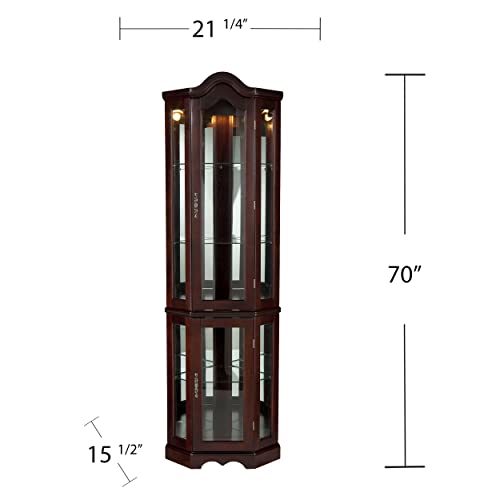 Home Decorators Collection Vitric Lighted Curio, 70" Hx21 Wx16 D, Mahogany - WoodArtSupply