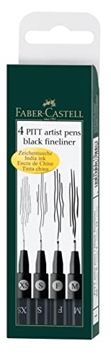 Faber-Castell Pitt Artist Pen 167115 India Ink Pens Pack of 4 M F S XS Black Faber-Castell