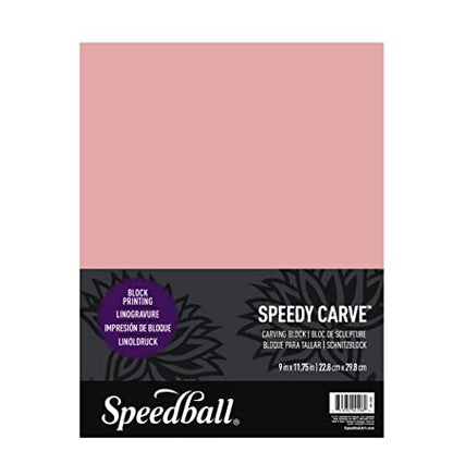 Speedball Speedy-Carve Lino Carving Block, Rectangle, Pink, 9 x 11-3/4 Inches, Linoleum for Printmaking - WoodArtSupply