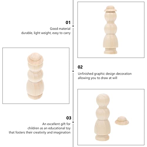 Ciieeo 10pcs Log Villain Montessori Peg Dolls Unpainted Peg Doll DIY Peg People Doll Toy Unfinished Peg Dolls Figurines for Kids DIY Wood Figures - WoodArtSupply