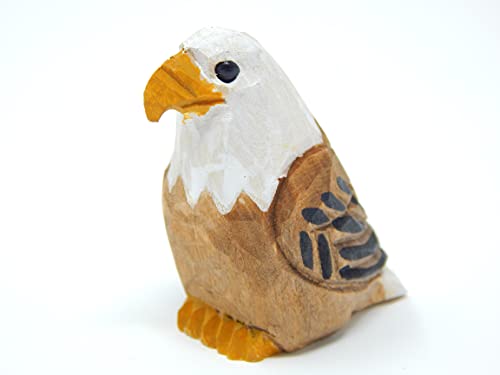 Bald Eagle Figurine Small Wood Bird Statue Art Carving Decoration Miniature Animal Cake Topper Selsela