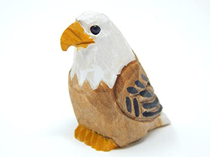 Bald Eagle Figurine Small Wood Bird Statue Art Carving Decoration Miniature Animal Cake Topper - WoodArtSupply