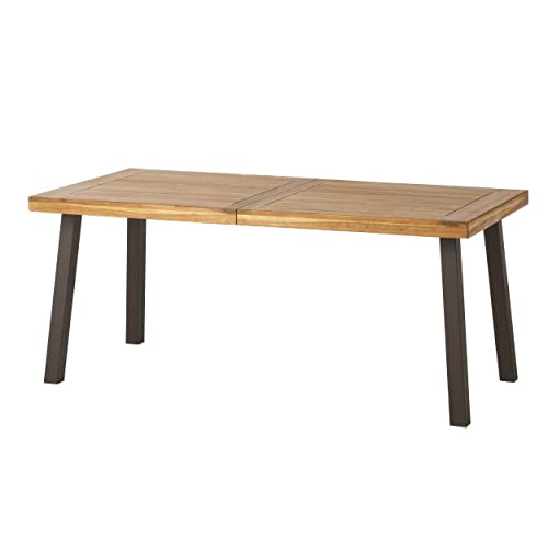Christopher Knight Home Della Acacia Wood Dining Table, Natural Stained with Rustic Metal, 32.25 in x 69 in x 29.5 in, Brown, Grey Christopher Knight Home