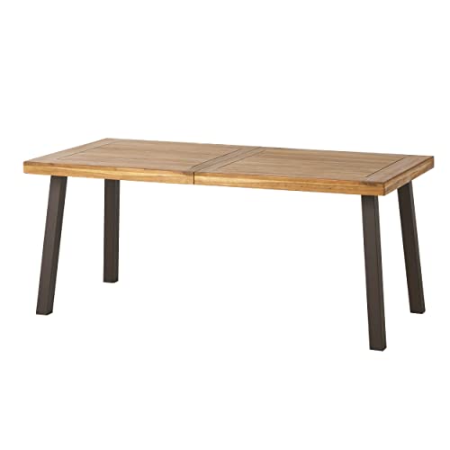 Christopher Knight Home Della Acacia Wood Dining Table, Natural Stained with Rustic Metal, 32.25 in x 69 in x 29.5 in, Brown, Grey - WoodArtSupply