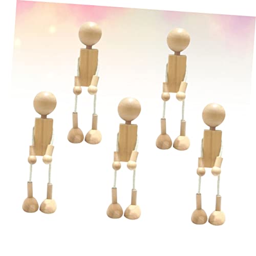 COHEALI 5pcs Toddler Dolls Unpainted Peg Doll Robot Blocks Kids Unfinished Wooden Figures Peg Dolls Painting Supplies for Kids Wooden Animal Shape COHEALI
