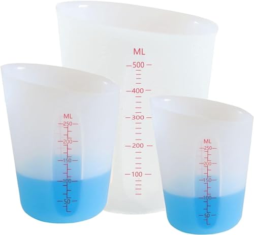 Silicone Measuring Cups, 500ml & 250ml Large Flexible Mixing Cups, 3 Cups Pour Baking Cups for Epoxy Resin, DIY, Jewelry Making, Cooking - WoodArtSupply