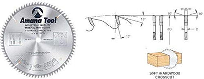 Amana Tool - 610800C Electro-BLU Carbide Tipped Trim 10" Dia x 80T ATB, 10 Deg, 5/8 BO - WoodArtSupply