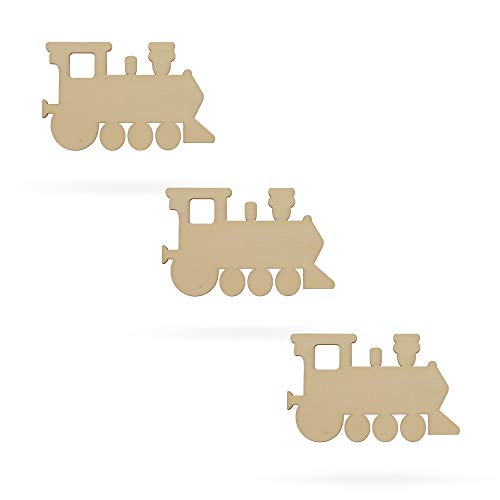 3 Choo-Choo Trains Unfinished Wooden Shapes Craft Cutouts DIY Unpainted 3D Plaques 4 Inches BestPysanky