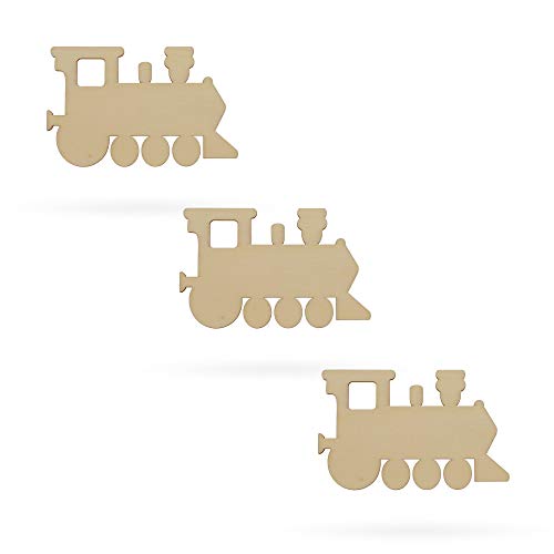 3 Choo-Choo Trains Unfinished Wooden Shapes Craft Cutouts DIY Unpainted 3D Plaques 4 Inches - WoodArtSupply