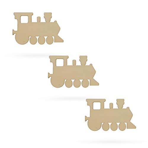 3 Choo-Choo Trains Unfinished Wooden Shapes Craft Cutouts DIY Unpainted 3D Plaques 4 Inches