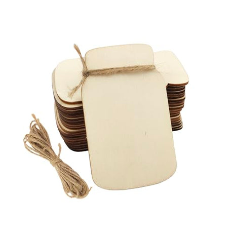 30 Pack 4 Inch Wood Mason Jar Cutouts Unfinished Wooden Mason Jar Sign Hanging Ornaments DIY Mason Jar Craft Gift Tags for Home Party Decoration Xonzmmk