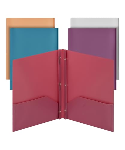 Mr. Pen- Plastic Folders with Pockets and Prong, 5 Pack, Assorted Colors, Pocket Folders, Folders with Prongs, File Folders with Fasteners, 2 Pocket Mr. Pen