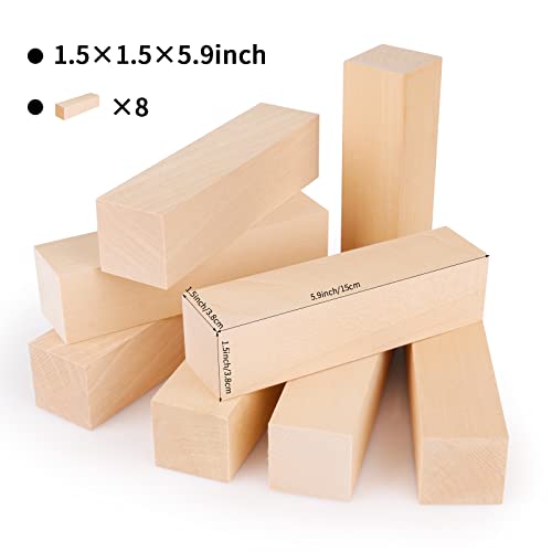 8 Pack Basswood Carving Blocks 6 X 1.5 X 1.5 Inch, Large Whittling Wood Carving Blocks Cubes Kit for Kids Adults Beginners or Expert, Fowecelt