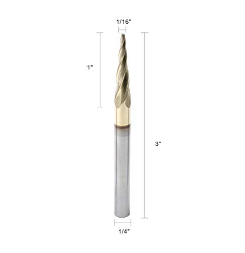 PANHAM 1/16 Inch Ball Nose Upcut CNC Spiral Router Bit 5.4 Degree Tapered Angle for 2D and 3D Wood Carving Solid Carbide ZRN Coating 4 Flutes,1/16"X PANHAM