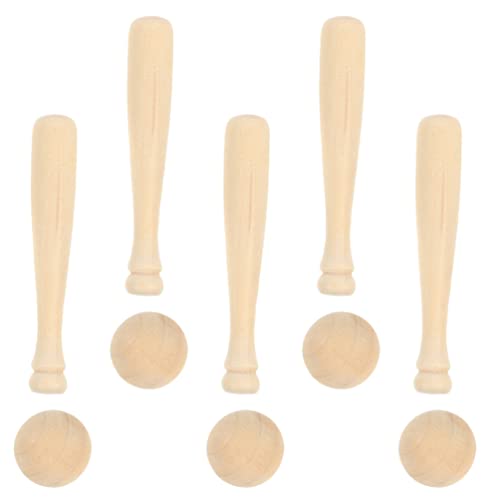 Toyvian Unfinished Mini Wooden Baseball Bats and Balls Unpainted Wood Baseball Bats for Scrapbooking and DIY Craft Projects Toyvian