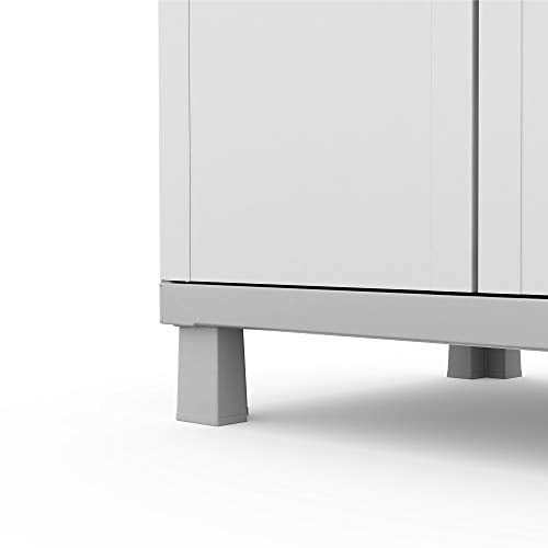 Keter Storage Cabinet with Doors and Shelves for Tool, Home Organization,Large, White & Grey Keter