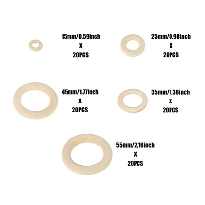100 PCS Unfinished Natural Wooden Rings for Crafts, Wood Rings for DIY, Pendant Connectors, Jewelry Making, Macrame Supplies