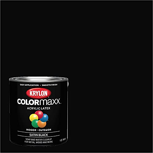 Krylon K05613007 COLORmaxx Acrylic Latex Brush On Paint for Indoor/Outdoor Use, ½ Pint, Satin Black - WoodArtSupply