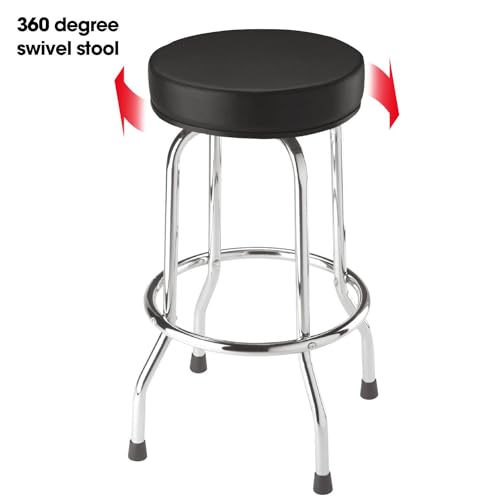 Torin ATRP6185B Swivel Bar Stool: Padded Garage/Shop Seat with Chrome Plated Legs, Black Torin