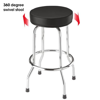 Torin ATRP6185B Swivel Bar Stool: Padded Garage/Shop Seat with Chrome Plated Legs, Black - WoodArtSupply