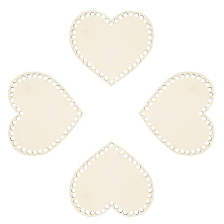 ULTNICE 4pcs Natural Wooden Basket Bottom Heart Shape Blank Crochet Knitting Basket Wood Base Shaper for DIY Basket Craft Weaving Making Supplies ULTNICE