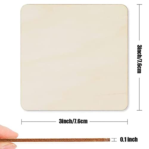 WLIANG 50 Pcs 3 X 3 Inch Unfinished Wood Squares, Natural Blank Wooden Square Cutouts Wood Slices for DIY Crafts Painting, Coasters Engraving, WLIANG