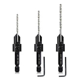 3-pc Countersink Drill Bit Set #10#12#16, 3in1 Woodworking Counterbore Hole Saw Drill Bits, Depth Adjustable M2 Pilot Drill Bits, 82-Degree Chamfer, - WoodArtSupply