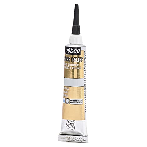 Pebeo Vitrail, Cerne Relief Dimensional Paint, 20 ml Tube with Nozzle - Rich Gold, 0.67 Fl Oz (Pack of 1) - WoodArtSupply