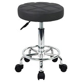WKWKER Round Rolling Stool with Footrest PU Leather Height Adjustable 360° Swivel Stool with Wheels Office Stool Chair Home Drafting Work Studio Shop WKWKER