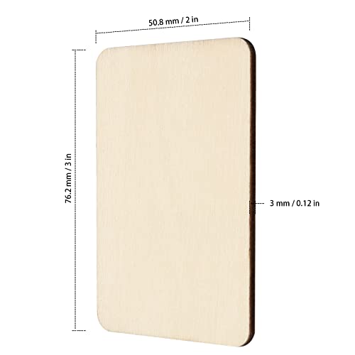 ZEONHAK 120 PCS 1/8 x 2 x 3 Inch Unfinished Wood Rectangles, Blank Natural Poplar Wood, Rectangle Wooden Slices, Wood Tiles for Crafts, DIY ZEONHAK