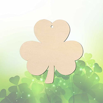 20pcs Shamrock Wood Cutouts DIY Craft Embellishments Clover Unfinished Wood Gift Tags Ornaments for St. Patrick's Irish Party Decoration