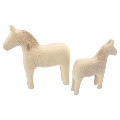 Unfinished Wooden Horse DIY Figurine: 2Pcs Blank Unpainted Dala Horse Models Kids Painting Toy for DIY Crafts Table Decoration