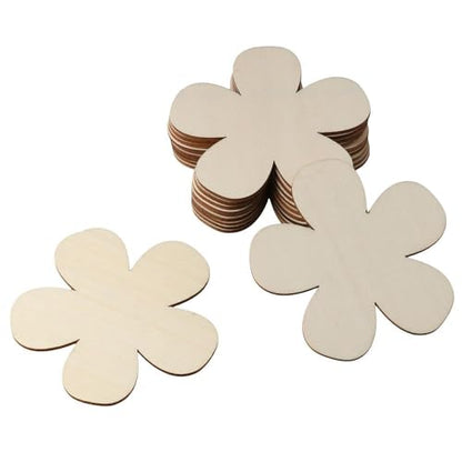 hobbyhub 60 Pcs Blank Unfinished Wood Flower,Wooden Flower Shape Ornaments for DIY Painting Crafts/Home Decorations - WoodArtSupply