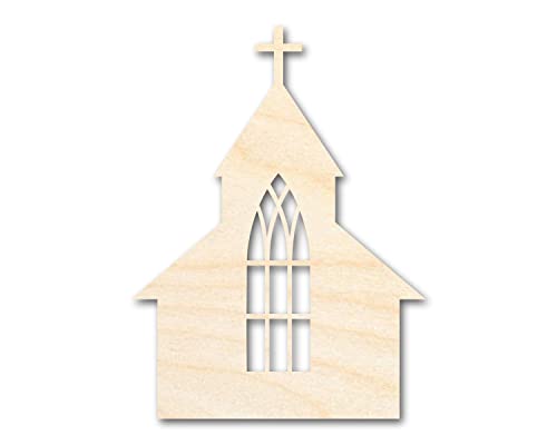 Unfinished Wood Church with Window Shape - Craft - up to 36" 14" / 1/2" 24 Hour Crafts