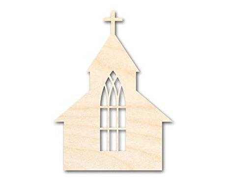 Unfinished Wood Church with Window Shape - Craft - up to 36" 14" / 1/2" 24 Hour Crafts