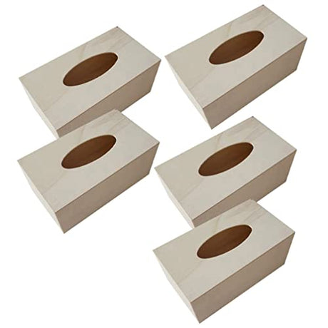 Tofficu 5pcs Unfinished Wooden Tissue Box Cover Rectangular Wood Tissue Holder Tissue Dispenser Blank Wood Napkin Box for Arts Crafts Home Decor Tofficu