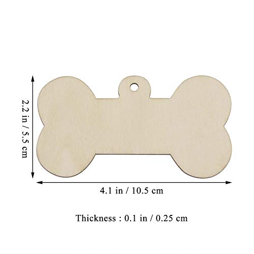 JANOU 24pcs Bone Shaped Wooden Cutouts Unfinished Wood Dog Bone Wood DIY Craft Embellishments Gift Tags Ornaments Decoration with Ropes, 4.1x2.2 in