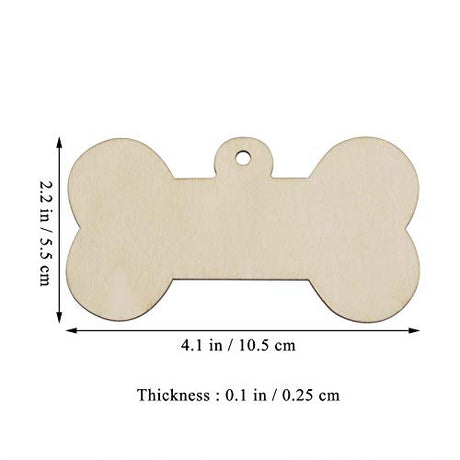 JANOU 24pcs Bone Shaped Wooden Cutouts Unfinished Wood Dog Bone Wood DIY Craft Embellishments Gift Tags Ornaments Decoration with Ropes, 4.1x2.2 in JANOU