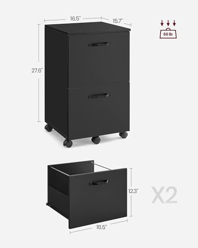 VASAGLE 2-Drawer File Cabinet, Filing Cabinet for Home Office, Small Rolling File Cabinet, Printer Stand, for A4, Letter-Size Files, Hanging File
