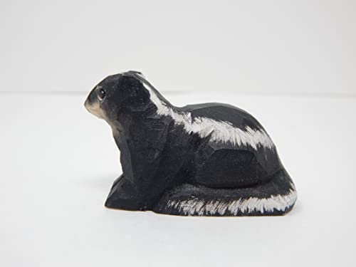 Selsela Skunk Figurine Statue Polecat Striped Decoration Miniature Forest Art Wood Carved Small Animal Selsela