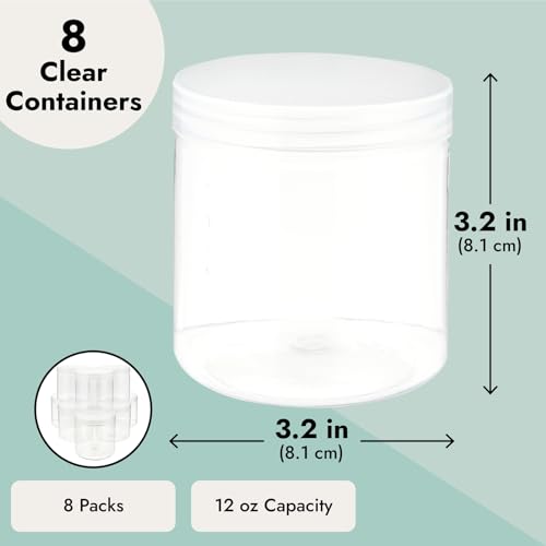 Juvale Slime Containers with Lids - 8 Pack Clear Plastic Jars for Kids DIY Crafts (12 oz) Juvale