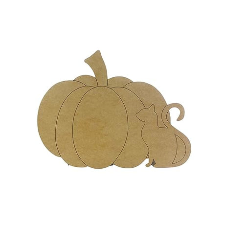 Pumpkin with Cat, Fall Shape, Unfinished Wood Cutout, Paint by Line, Build-A-Cross Build-A-Cross