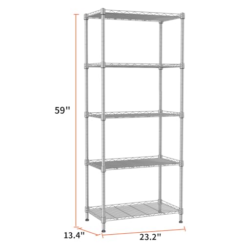 SINGAYE 5 Tier Storage Rack Wire Shelving Unit Storage Shelves Metal for Pantry Closet Kitchen Laundry 660Lbs Capacity 23.6" L x 14" W x 59.1" H - WoodArtSupply