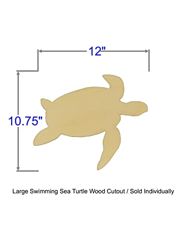 Unfinished Swimming Sea Turtle Wood Cut Out Available in a Variety of Sizes and Thicknesses (1/8” Thickness, Large 12" x 10.75" (Sold Individually)) - WoodArtSupply