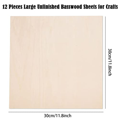 12 Pack Basswood Sheets for Crafts-12 x 12 x 1/8 Inch- 3mm Thick Plywood Sheets with Smooth Surfaces-Unfinished Squares Wood Boards for Laser