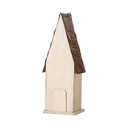 Glitzhome GH90103 Hanging Distressed Wooden Bird House Garden Decorative 13.25 Inch Tall, White - WoodArtSupply