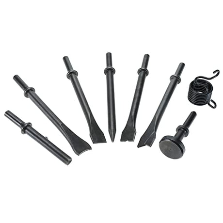 8pcs Smoothing Air Hammer Pneumatic Chisels Tools, 7pcs 0.401'' (10mm) Shank Heavy Duty Pneumatic Air Hammer Chisels High Carbon Steel Accessories YaeKoo
