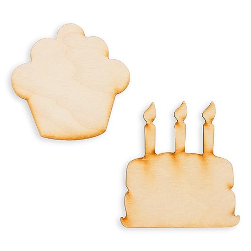 Pack of 24 Unfinished Wood Assorted Party Balloon and Cake Cutouts by Factory Direct Craft - Blank Wooden DIY Party Shapes for Scouts, Camps, Factory Direct Craft